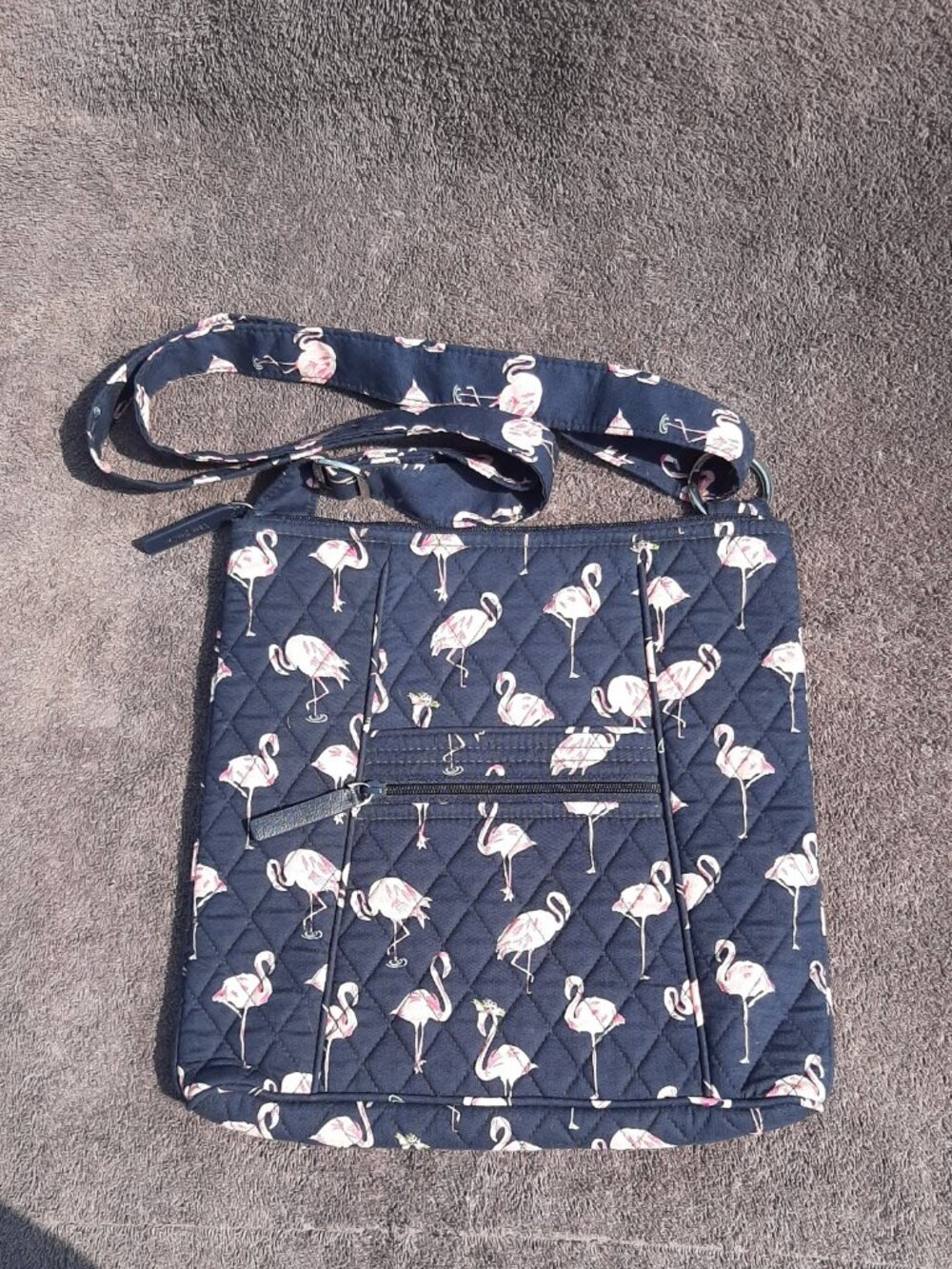 Vera Bradley retired Fiesta Flamingo Crossbody Bag Handbag Purse 11" x 11" x 2"